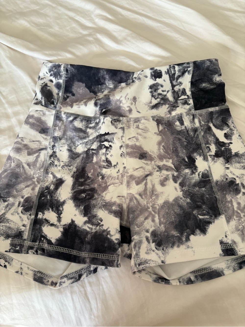 High-Waist Black & White Tie-Dye Women’s Workout Shorts